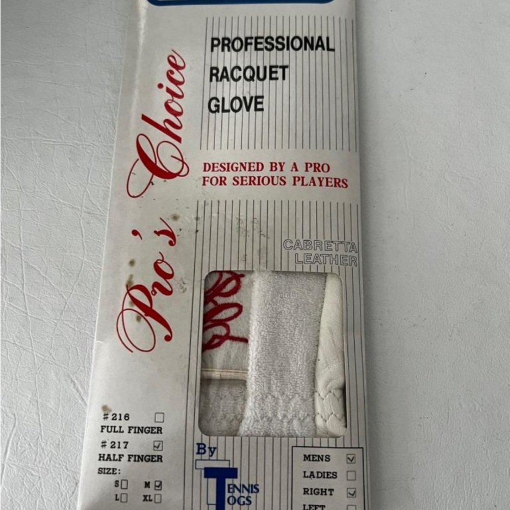 CUSHEES PRO'S CHOICE PROFESSIONAL TENNIS LEATHER GLOVE MEN'S RIGHT MEDIUM #217